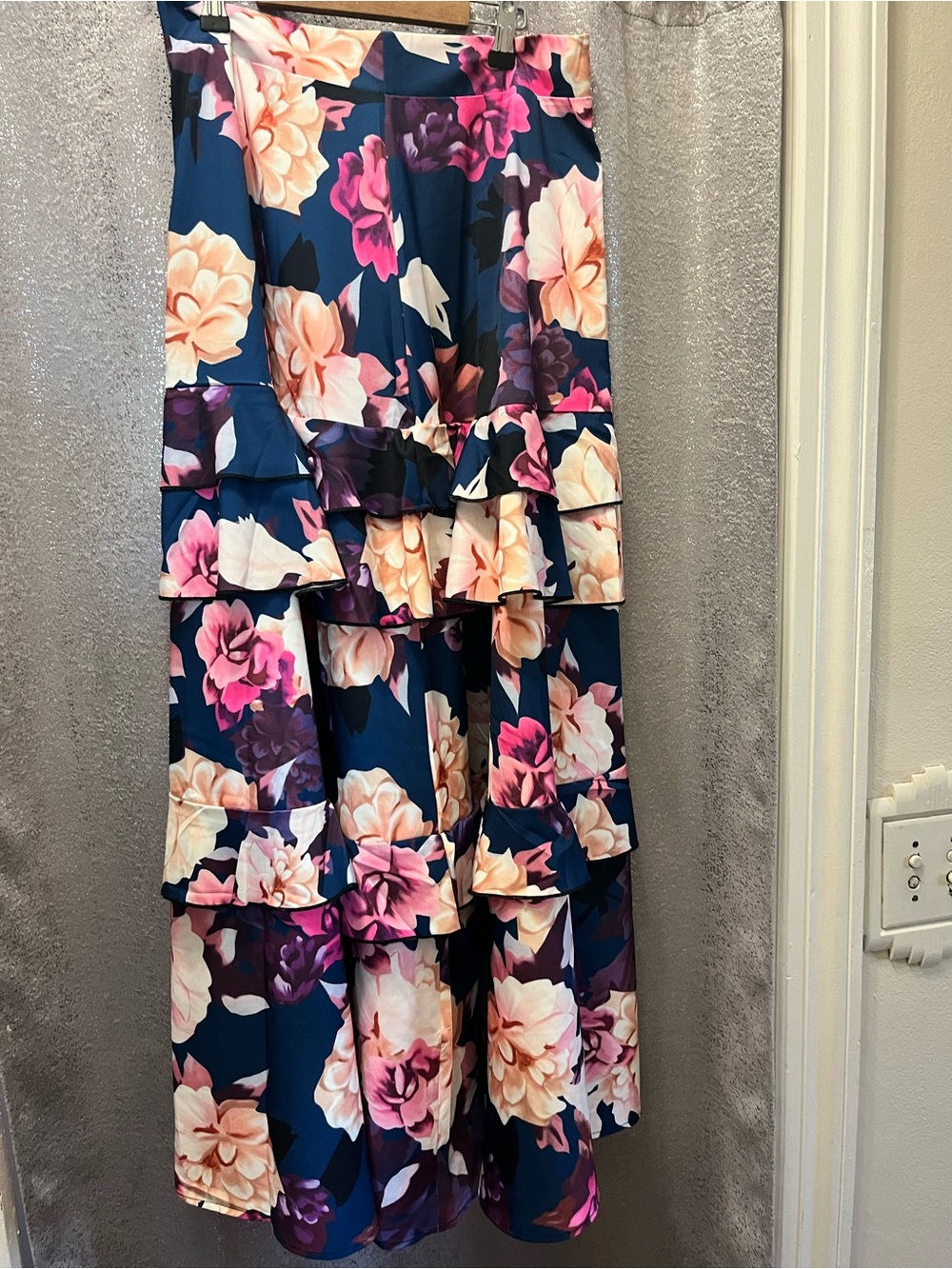 Floral Ruffle Crop Top - Navy Multi - Picture 3 of 5